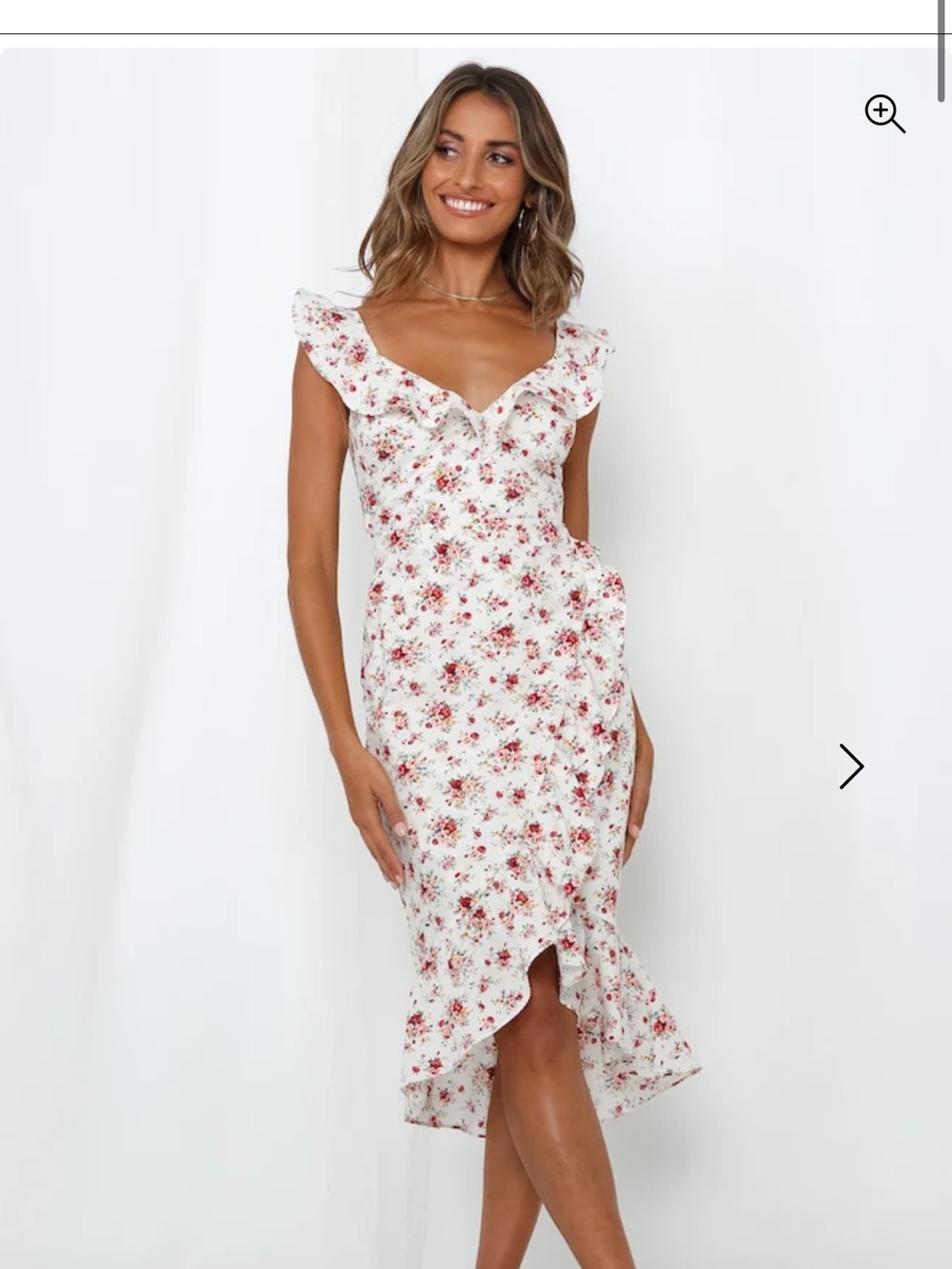 Hello Molly White Midi Dress with Red Floral Print